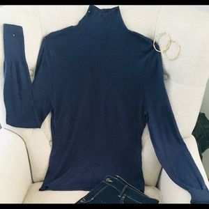 Pamela Dennis Blue Silk/Cashmere Mock Turtleneck